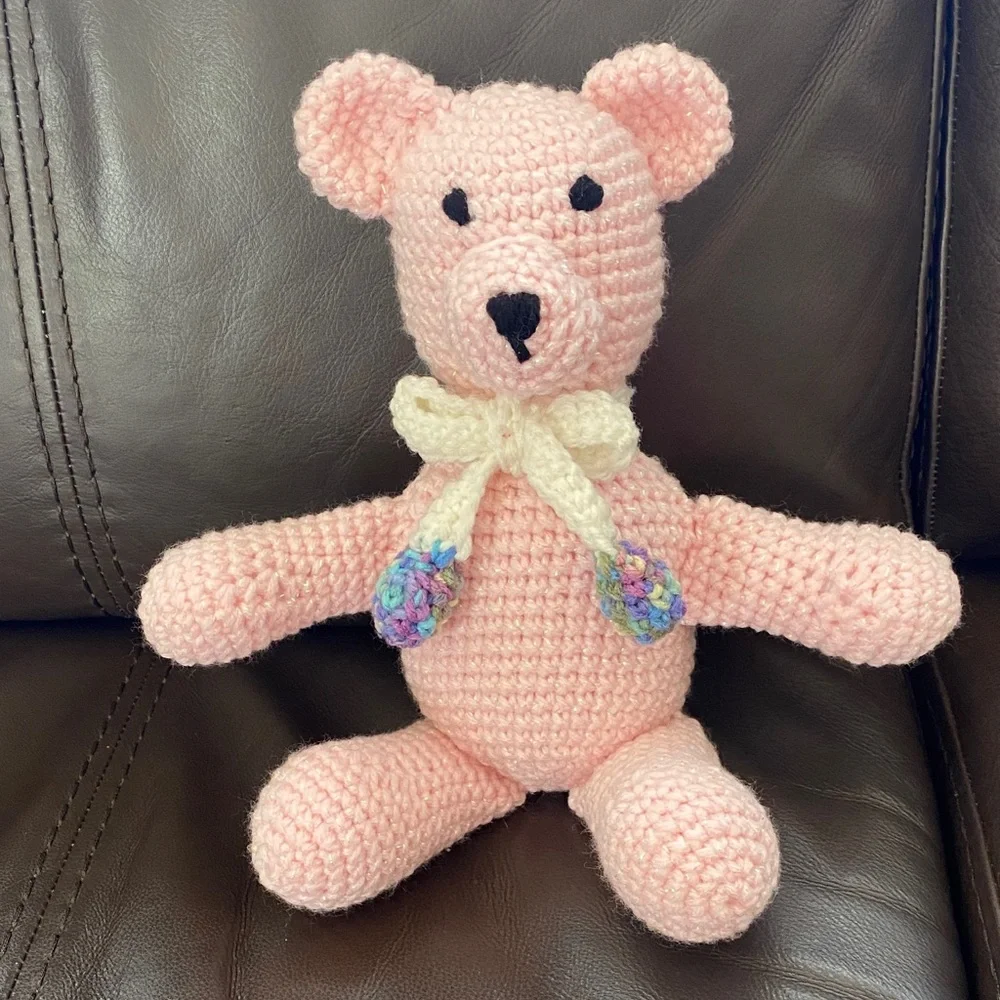 NEW Handmade Pink Crochet Teddy Bear Plush